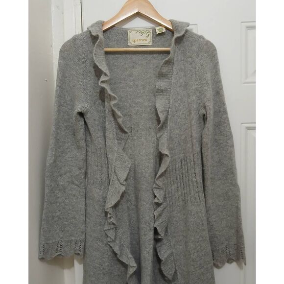 Sparrow womens small lightweight long cardigan sweater angora wool gray - Picture 3 of 7